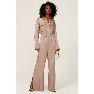 Nicholas Emma Brown Satin Collared Long Sleeve Jumpsuit Women's Size 8